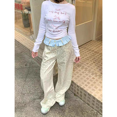 Lunivop Women's Retro Wide Leg Baggy Casual Denim Trouser Harajuku Aesthetic High Waist Loose Jeans Autumn Spliced Leopard Print Pants