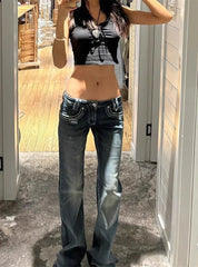 Lunivop Retro High Street Low-Waisted Jeans Women 2025 New All-Match Y2K Denim Trousers Female Sexy Slim Fit Streetwear Flares Pants