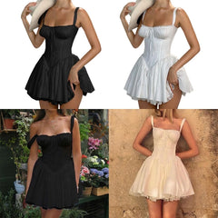 Lunivop Women Backless Mini Dress Sexy Sleeveless Cocktail Dresses Bodycon Spaghetti Strap Short Dress with Lace Trims