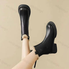 Lunivop Waterproof Winter Snow Boots Women Plus Velvet Cotton Women Shoes Black Leather Warm Platform Women's Back Zipper Ankle Boots