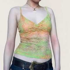 Lunivop y2k Lace Tie Dye Camis Chic Slim-fitting Cropped Top for Women Vintage 90s Mini Vest Summer Holiday Sexy Transparent Tees