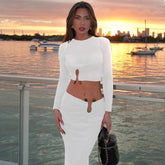 Lunivop O Neck Long Sleeve Hollow Out High Waist Crop Top Long Skirt Women'S Sets Elegant Evening Ladies Clothes Y2K