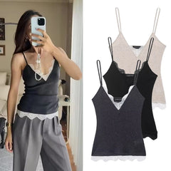 Lunivop Sexy Lace Sling Tops Women's Sleeveless Backless Elegant Party Top Summer New Lady Fashion Short Tops 