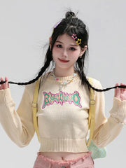 Lunivop Sexy Cropped Sweaters Women Slim Letter Long Sleeve Cute Knitted Jumper Vintage Preppy Style Female O Neck Casual Pullovers