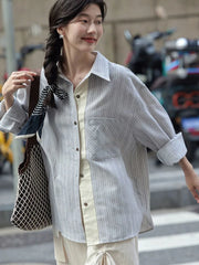 Lunivop Preppy Style Sweet Striped Shirt Women Loose Casual Long Sleeve Blouse Fall New Vintage Pocket Korean Female Simple Retro Tops