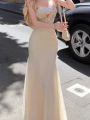 Lunivop Fashion Floral Embroidery Lace Long Dresses Women Elegant Sexy Slim Fit Mesh Sling Robes New Vacation Beach Party Dress