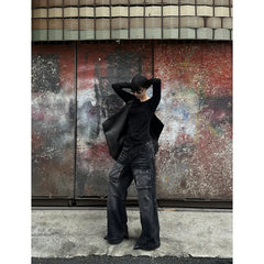 Lunivop Autumn Y2K 90s Streettwear Vintage Black Pleated Baggy Cargo Jeans Pants For Women Clothes Straight Lady Trousers Pantalon Femme