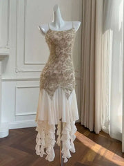 Lunivop Irregular Chiffon Ribbon Dresses For Women Round Neck Sleeveless High Waist Elegant Dress Female Spring 2025 New