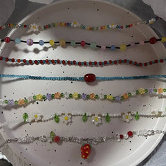 Lunivop Bohemia Colorful Beads Chain Choker Necklace Trendy Small Flower Accessory for Women Men Girls Jewelry Gift