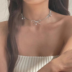 Lunivop Korean Trendy Minimalist Pearl Bow Pendant Necklace for Women Niche Design Charms Choker Elegant Sweet Party Jewelry Gifts