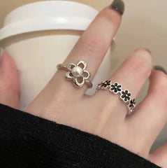 Lunivop New Fashion Korean Pearl Flower Cute Sweet Flower Rings for Women Girls Open Adjustable Vintage Trendy Silver Rings Jewelry