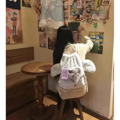 Lunivop Plush Angel Wing Black Ita Bag Backpack Women Harajuku Aesthetic String Y2k Backpacks Ladies Sweet Cute Heart Mochila