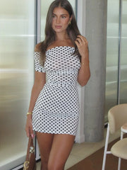 Lunivop Print Polka Dot Hollow Out Women Dress White Off Shoulder Halter Dress Femme Spring Slim Elegant Party Club Outfits 2025