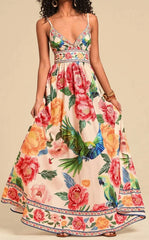 Lunivop New Spaghetti Strap Fashion Printed V-Neck Long Dresses Floral Patterns Women Clothing Party Clubwear Sleeveless Dress