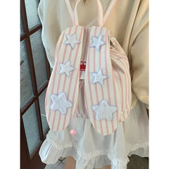 Lunivop New Fashion Striped Canvas Bag Korean Student Backpacks Cute Rabbit Ear Backpack for Women