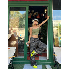 Lunivop Autumn Retro Japanese 2000s Tie Dye Pants Women Wide Leg Baggy Casual Denim Trouser Harajuku Washed High Waist Loose Jeans