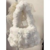 Lunivop Fairycore White Shoulder Bags Purse Women Sweet Cute Autumn Winter Bow Tote Bag Ladies Harajuku Y2k Handbag Aesthetic