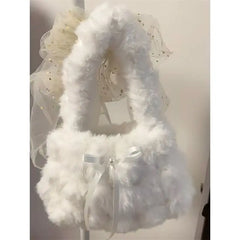 Lunivop Fairycore White Shoulder Bags Purse Women Sweet Cute Autumn Winter Bow Tote Bag Ladies Harajuku Y2k Handbag Aesthetic