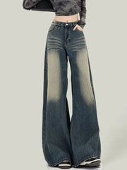 Lunivop Women Streetwear Retro Jeans Loose High Waist Y2K Denim Pants Casual American Harajuku Fall Female Pockets Wide Leg Trousers New