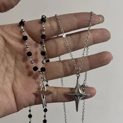 Lunivop Punk Hip Hop Pentagram Pendant Necklace Fashion Star Leather Rope Chain for Women Girls Y2K Style Jewelry Accessory