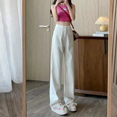 Lunivop Fashion Artistic Lightweight Women Trendy Wide-legged Pants Simple Style Solid High-Waist Design Suitable Casual White Trousers