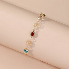 Lunivop New Fashion Boho Colorful Crystal Bracelet for Women Exquisite Alloy Chain Sweet Elegant Beach Party Jewelry Girlfriend Gifts