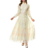 Lunivop Fashion Women Dress Long Sleeve Round Neck Nail Bead Sequin Embroidery Female Summer Party Dresses New Tide