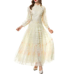 Lunivop Fashion Women Dress Long Sleeve Round Neck Nail Bead Sequin Embroidery Female Summer Party Dresses New Tide