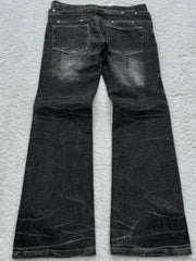 Lunivop Vintage Double Waisted Lace Up Micro Women Flared Jeans Y2K Washed Wide Leg American Style Denim Pants Baggy Streetwear