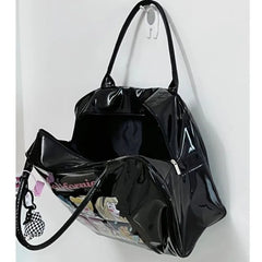 Lunivop Large Capacity Black Tote Bag Female Vintage Cartoon Print Pu Leather Shoulder Bags Ladies Retro Y2k Handbag Aesthetic