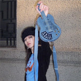 Lunivop Guitar Denim Messenger Bag Women High Street Star Canvas Chic Casual Crossbody Bags Female Retro Blue Messenger Bag Y2k