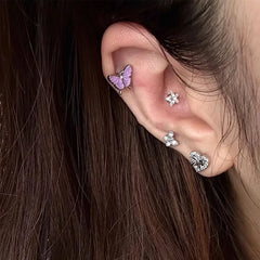 Lunivop Gothic Cute Dream Fairy Silver Color Bowknot Heart Stud Earrings For Egirl Y2K EMO 2000s Harajuku Goth Sweet Jewelry Accessories