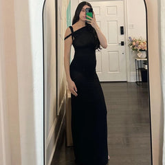 Lunivop Solid Evening Sleeveless Elegant Party Dresses 2024 Party Dress Summer Hollow Out Y2K Streetwear Casual Clothes