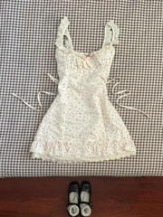 Lunivop French Sweet Tunic Waist Dress Women Gentle Strappy Patchwork Sleeveless Clothes Female Kawaii Floral Print Flower Dress