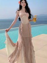 Lunivop Sexy Spaghetti Strap Ruffle Slim Evening Long Dresses Elegant Fairy Beach Woman Clothing Summer Holiday Vestidos Cocktail Robe