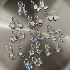 Lunivop New Harajuku Vintage Goth Pink Peach Heart Drop Earrings For Women Grunge Punk Halloween Aesthetic Y2k Fairy Jewelry