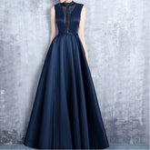 Lunivop French Temperament O Neck Sleeveless Ceremonial Dress Mesh Spliced Diamond Appliques Strap Design Vestidos Satin High Waist Robe formal dress