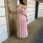 Lunivop Pink Evening Dress Customized Chiffon Beading Long Evening Gowns Off The Shoulder A Line Long Dresses Women's Evening Gowns