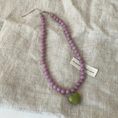 Lunivop New Color Beaded Chain Resin Heart Pendant Necklace For Women Girls Trendy Clavicle Chain Delicate Jewelry Gift