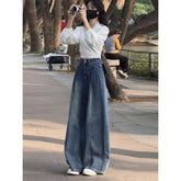 Lunivop Women's High-Waisted Wide Leg Jeans American Retro New Trendy Plus Size Loose Slimming Casual Straight Flared Trousers