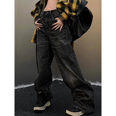 Lunivop Black Women's Jeans High Waist Hip Hop Straight Fashion Pants Streetwear Harajuku Y2K Star 2024 Female Wide Leg Denim Trouser