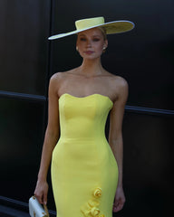 Lunivop Fashion Yellow Mermaid Prom Dresses Strapless Women Trumpet Gowns For Wedding Party Ankle Length Flower Gala Dress Black Girls