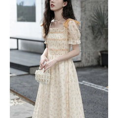 Lunivop Dress New Summer Skirt Women's French Retro Sweet Gentle Style Floral