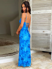 Lunivop Women's Elegant Directional Design Dress 2024 New Printed Pocket Neck Halter Dress Long Dress