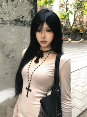 Lunivop Vintage T Shirt Women Patchwork Skinny Long Sleeve Tee Tops Streetwear Y2k American Retro 90s Tshirts Autumn Winter