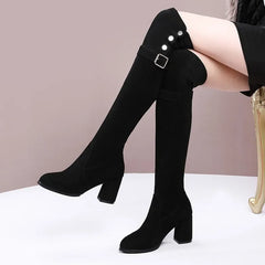 Lunivop Women Over The Knee Boots Suede Sexy High Heels Ladies Buckle Long Boots New Warm Female Shoes Slim Thigh High Boots Party Pumps