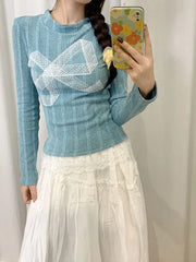 Lunivop Korean Style Y2k Knitted Pullover Women Bow Lace Long Sleeve Sweaters Harajuku Vintage Patchwork Knitwear Pullovers