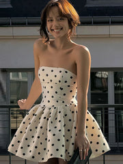 Lunivop Sexy Strapless Print Polka Dots Women Dress Apricot Backless A-line Dress Femme Spring Slim Casual Party Streetwear