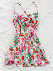 Lunivop Womens Multicolor Watercolor Floral Spaghetti Strap Cross Back Mini Dress Summer Beach Vacation Casual Party Wear