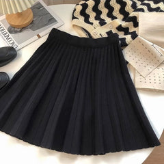Lunivop Elegant Knit Pleated Mini Skirt Women Grey Preppy Style Short Skirt Autumn Winter High Waist A Line Solid Mini Skirts